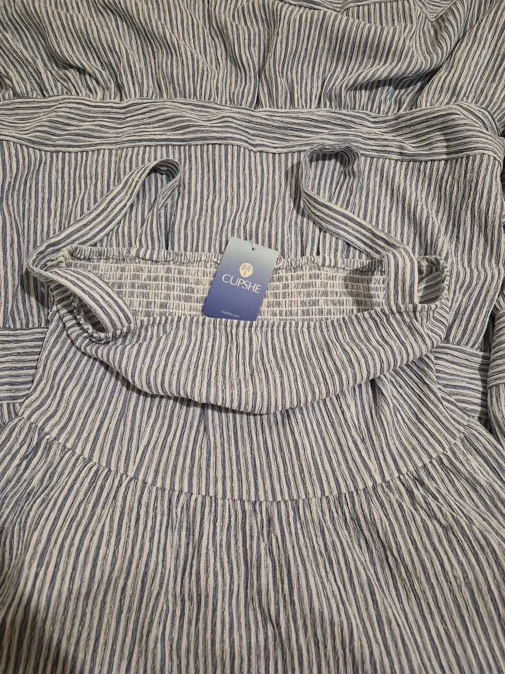 Cupshe Blue & White Vertical Striped Tiered Square Neck Maxi Dress Size M - Picture 6 of 7
